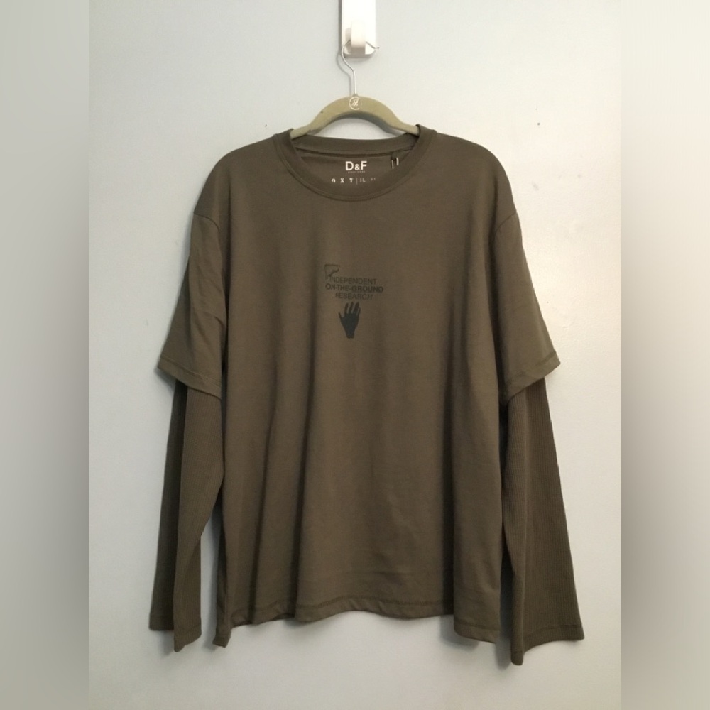 Men's Olive Layered Long-Sleeve Graphic Shirt